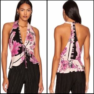 Free People Hot Tropics halter top small peplum shirt tank blouse floral women